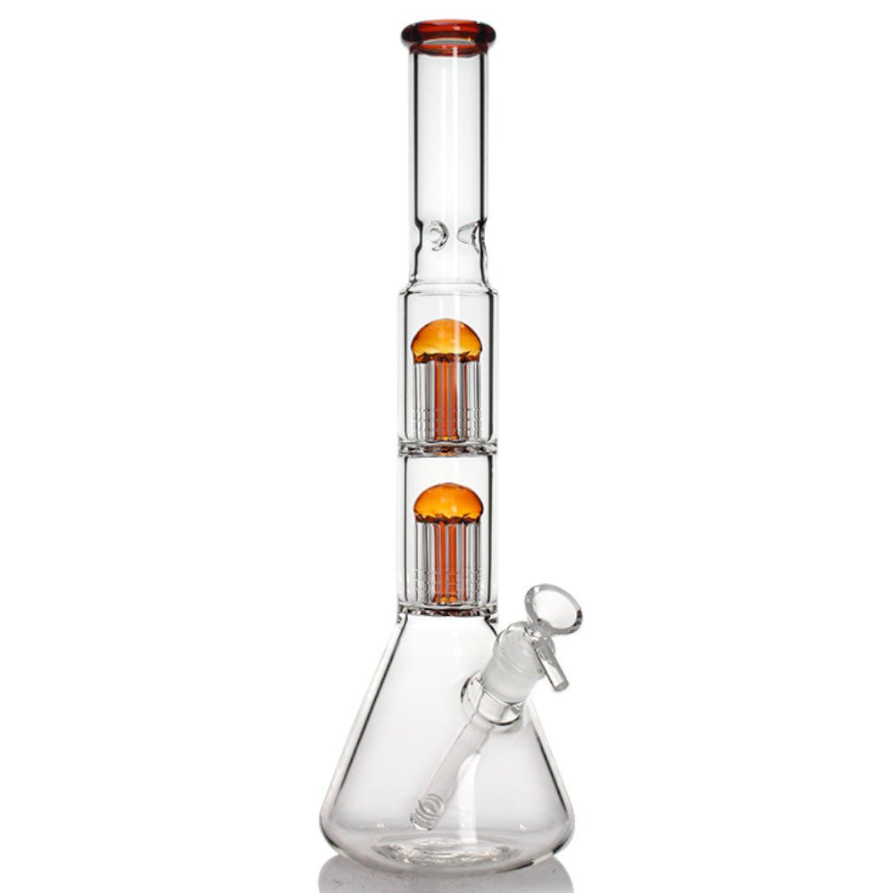 Fat Buddha Glass Bong Amber Double Tree Beaker Bong