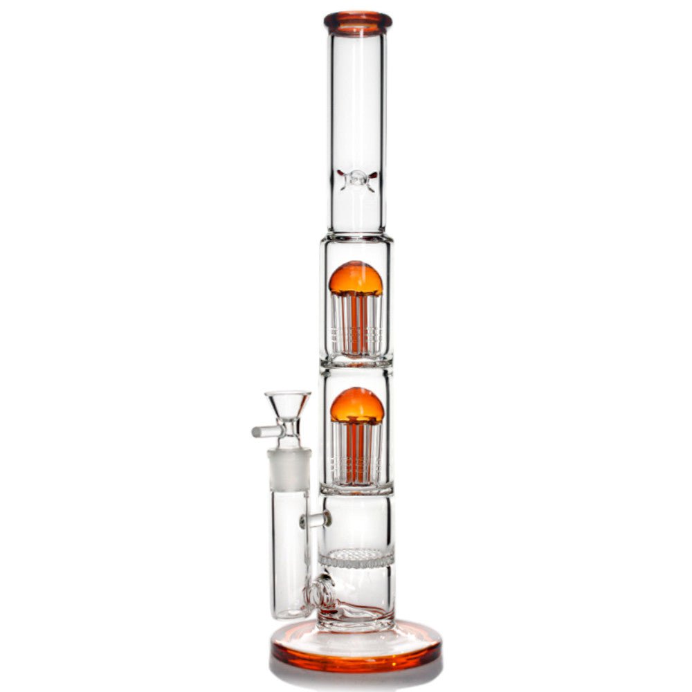 Fat Buddha Glass Bong Amber Double Tree Straight Tube