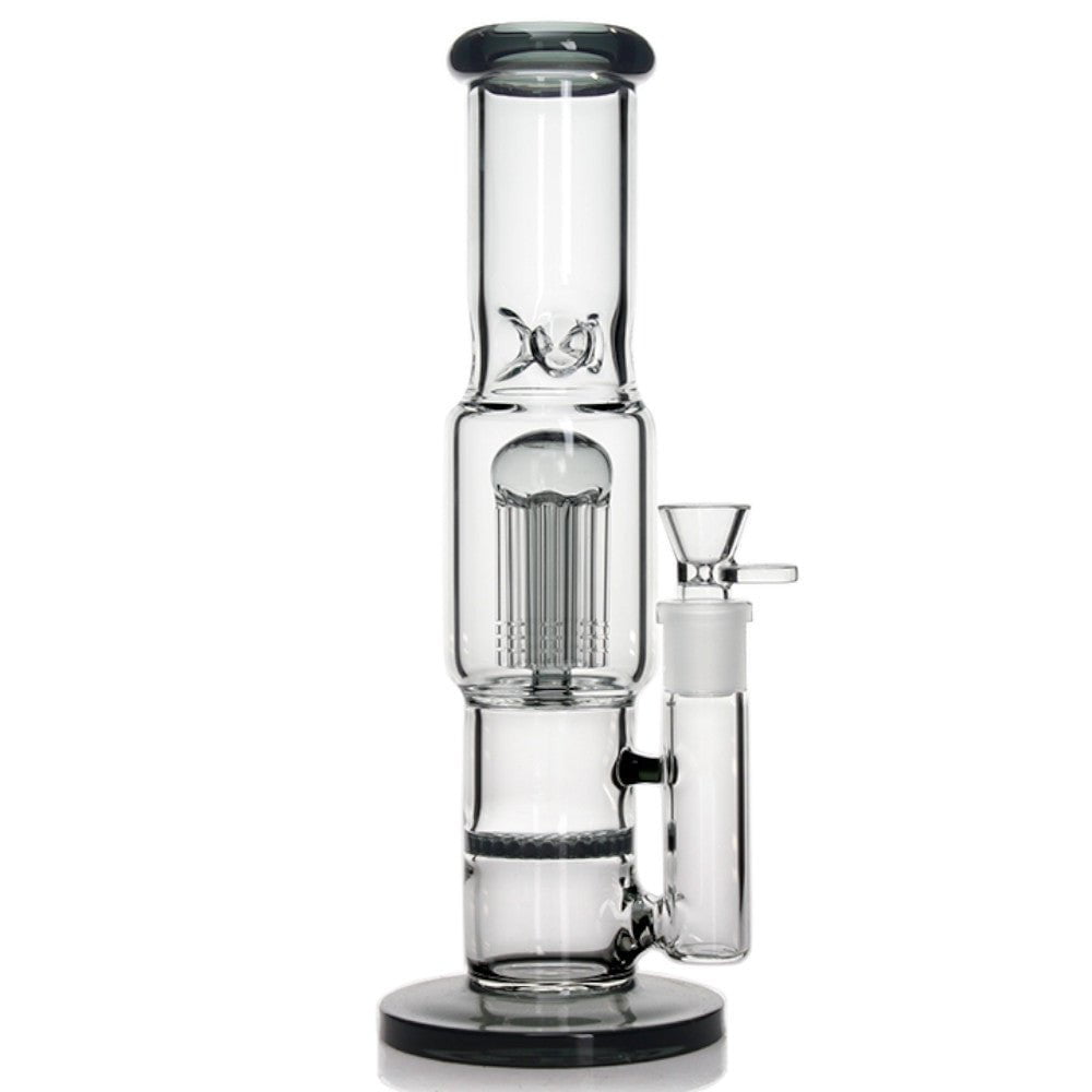 Fat Buddha Glass Bong Black Double Perc Bong