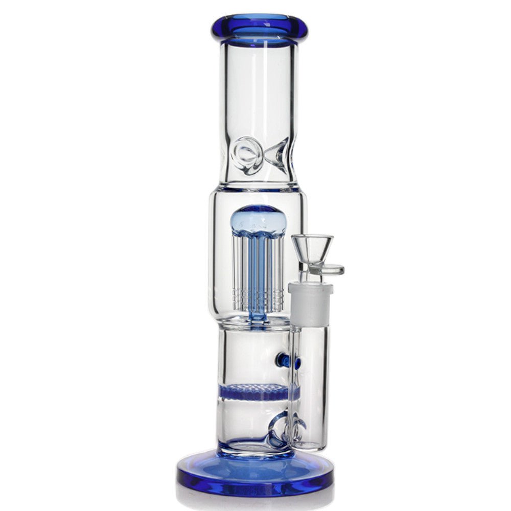Fat Buddha Glass Bong Blue Double Perc Bong