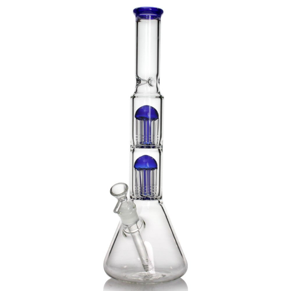 Fat Buddha Glass Bong Blue Double Tree Beaker Bong