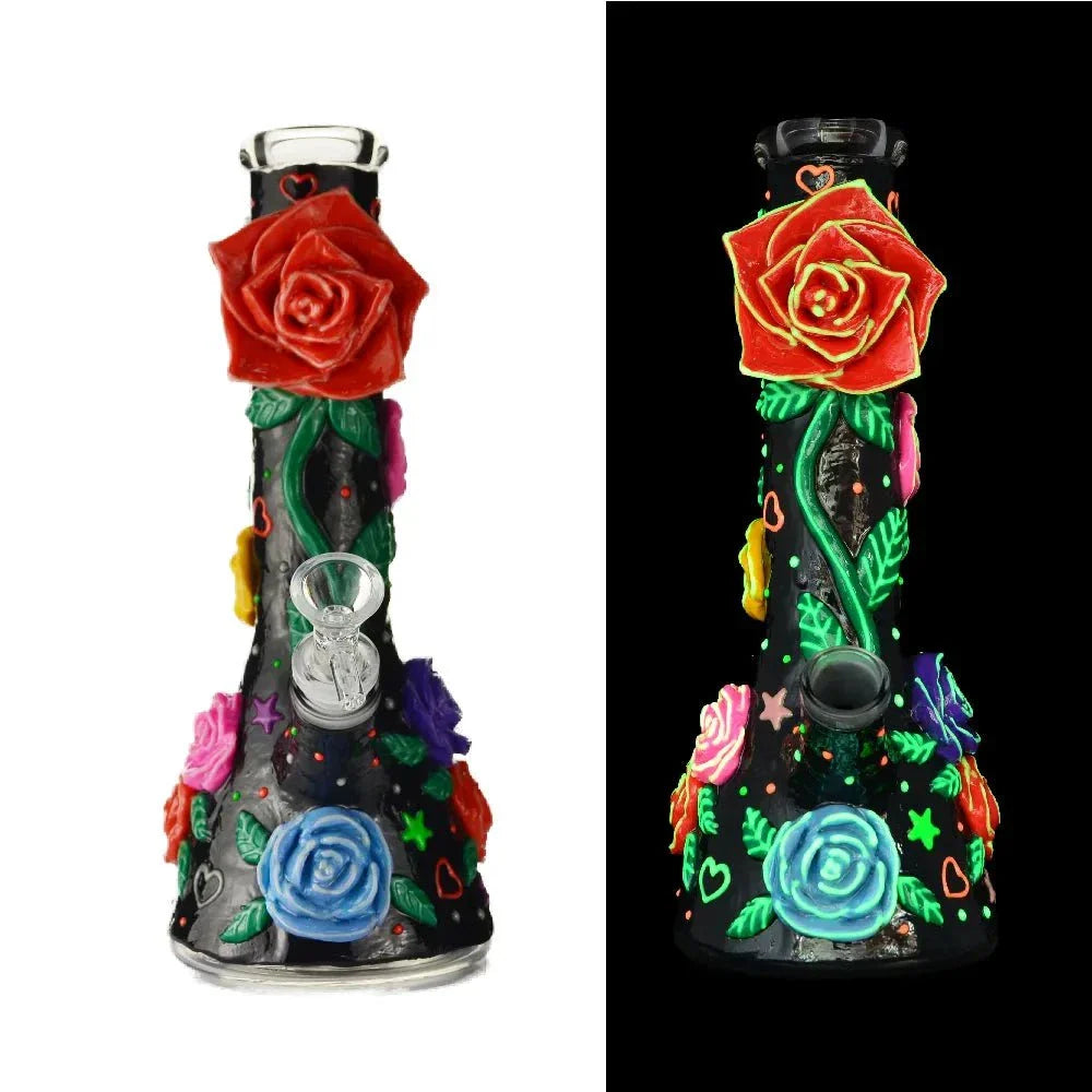 Fat Buddha Glass Bong Glow in the Dark Rose Bong