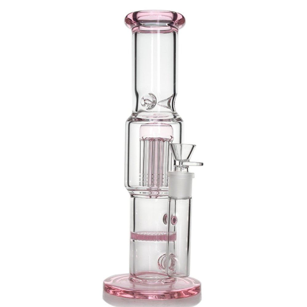 Fat Buddha Glass Bong Pink Double Perc Bong