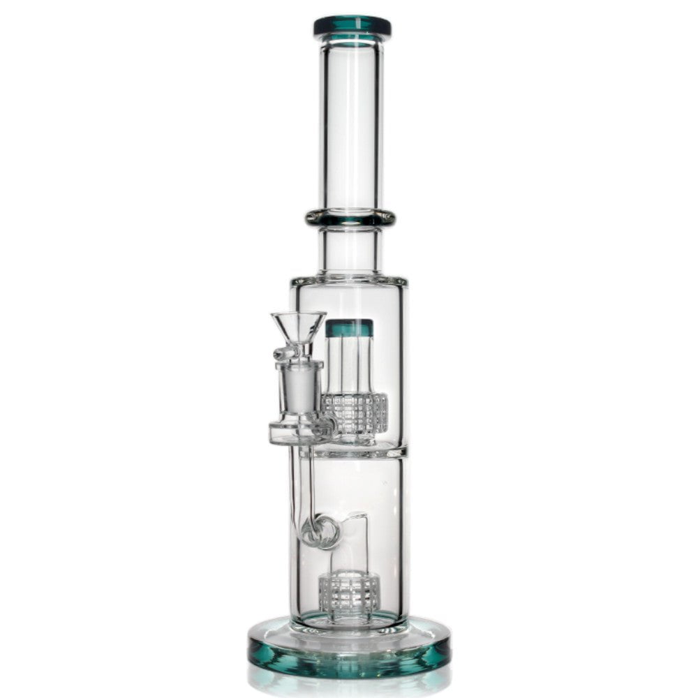 Fat Buddha Glass Bong Teal 2 Chamber Matrix Bong