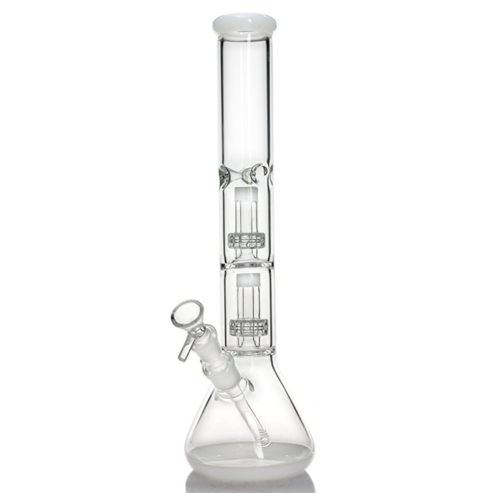 Fat Buddha Glass Bong White 2X Showerhead Beaker Bong