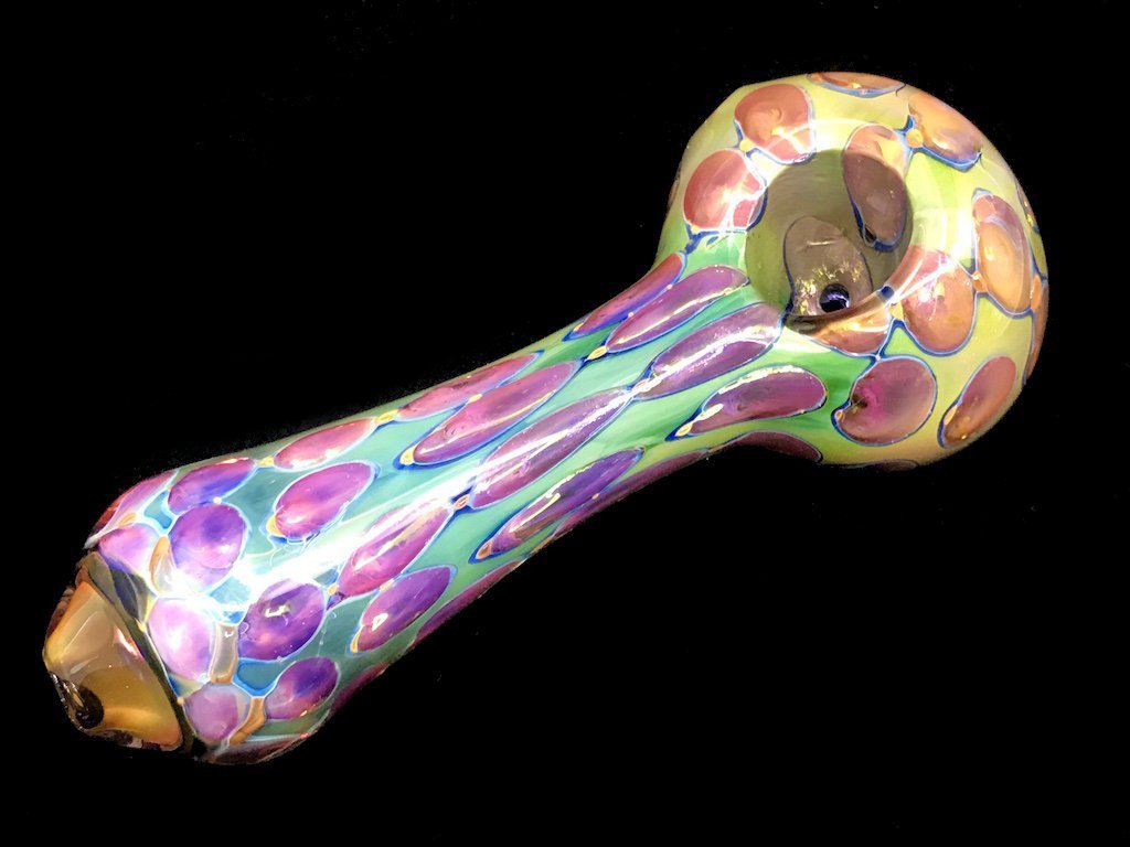 Honeycomb Gold & Silver Fumed Glass Pipe KS31 Fat Buddha Glass